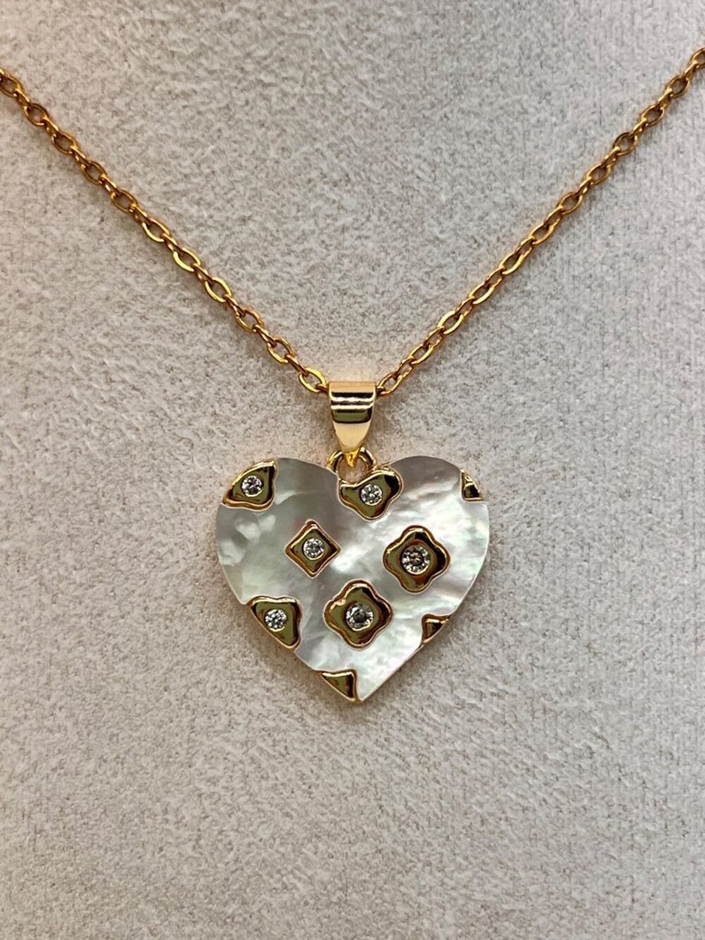 Mother-of-Pearl Heart Pendant Necklace with Crystal Accents